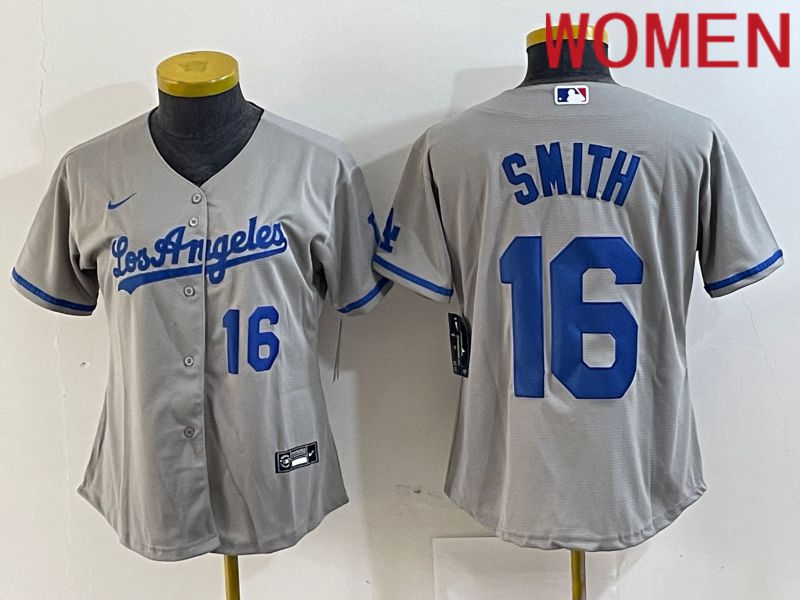 Women Los Angeles Dodgers 16 Smith Grey Game Nike 2024 MLB Jersey style 4